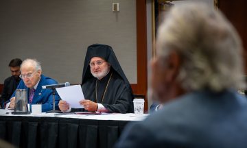His Eminence Archbishop Elpidophoros speaks at the Ecumenical Patriarch Bartholomew Foundation Board of Trustees Meeting, Thursday, October 15, 2026, during the Annual Archon Weekend at the New York Hilton Midtown (Photo by J. Mindala)