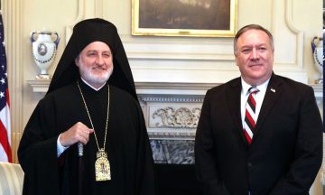 Archbishop Elpidophoros with Mike Pompeo on September 24, 2020.